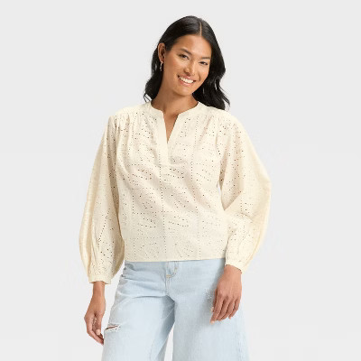 Women's Long Sleeve Eyelet Popover Blouse - Universal Thread™ | Target