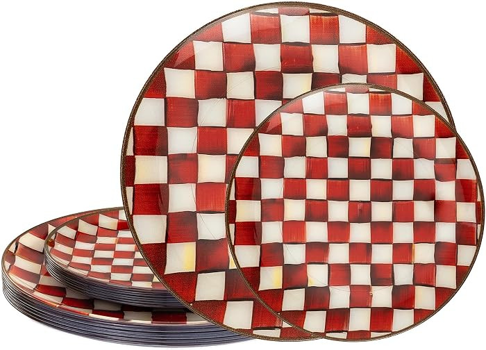 20PCS Red Plastic Plates for Christmas - Retro Checkered Plates | Amazon (US)