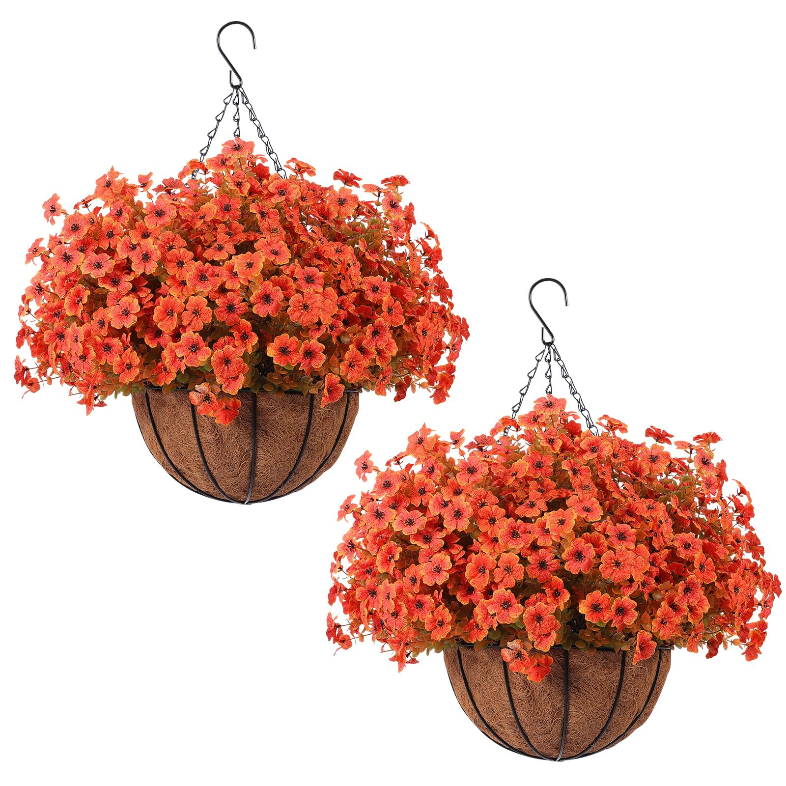 Hananona 24 Pcs Artficial Outdoor Flowers with Hanging Baskets, Orange Fall mums 2 Pack Hanging P... | Amazon (US)