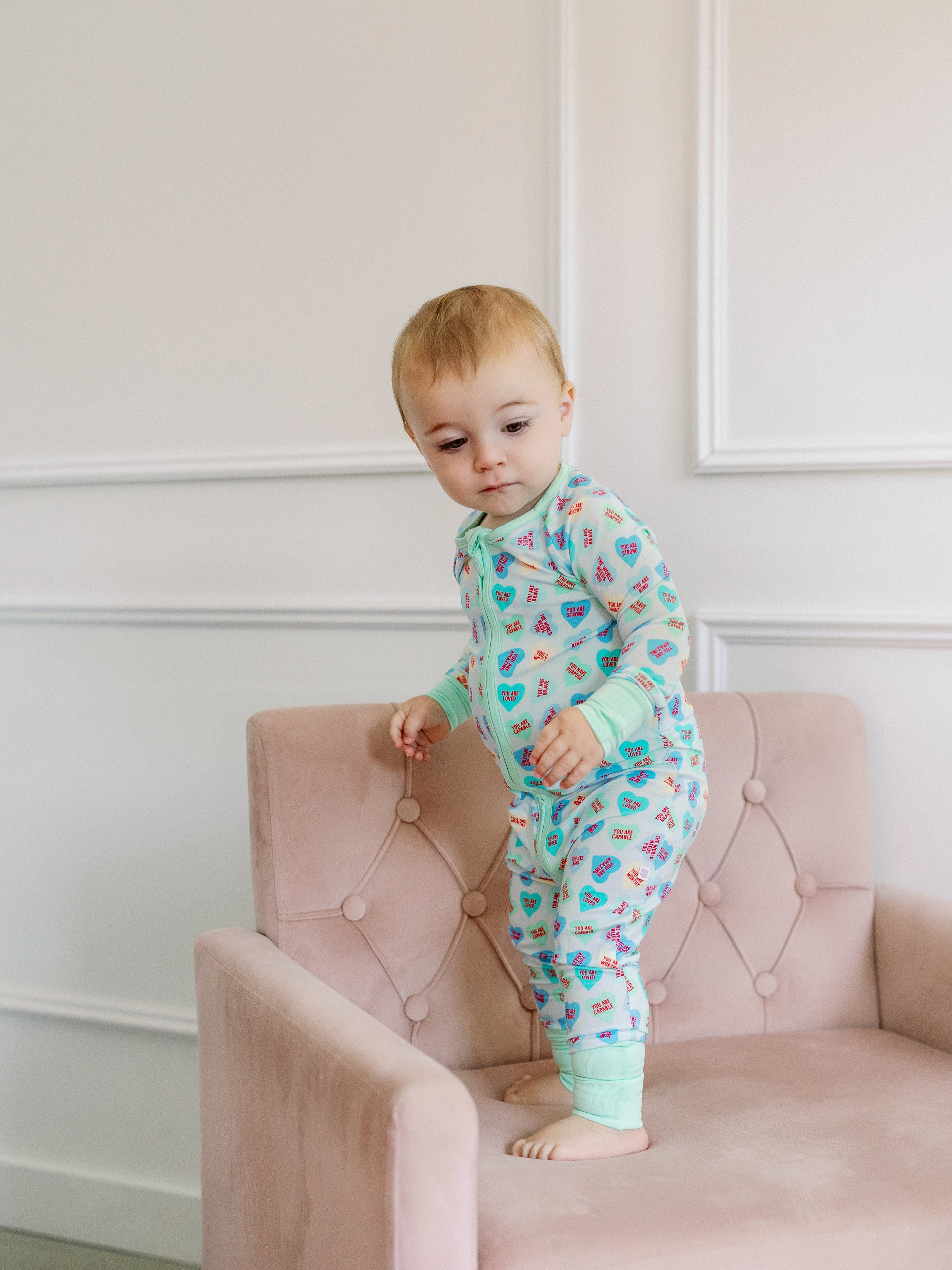 Blue Convo Hearts Zipper Romper | Poppy Kids Co