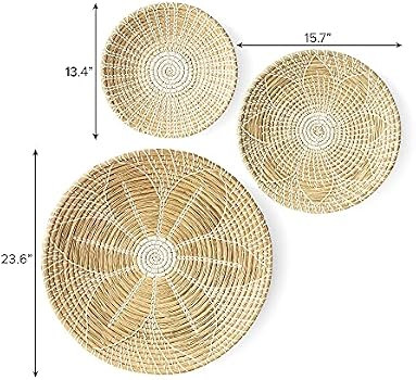 Amazon.com - Artera Home Wicker Wall Basket Decor - Set of 3 Oversized, Hanging Natural Woven Sea... | Amazon (US)