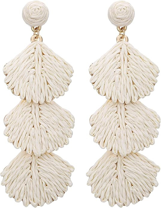 Raffia Shell Earrings for Women, Summer Beach Vacation Jewelry, Lightweight Handmade Dangle Earri... | Amazon (US)
