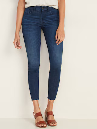 Mid-Rise Frayed-Hem Rockstar Super Skinny Ankle Jeans for Women | Old Navy (US)