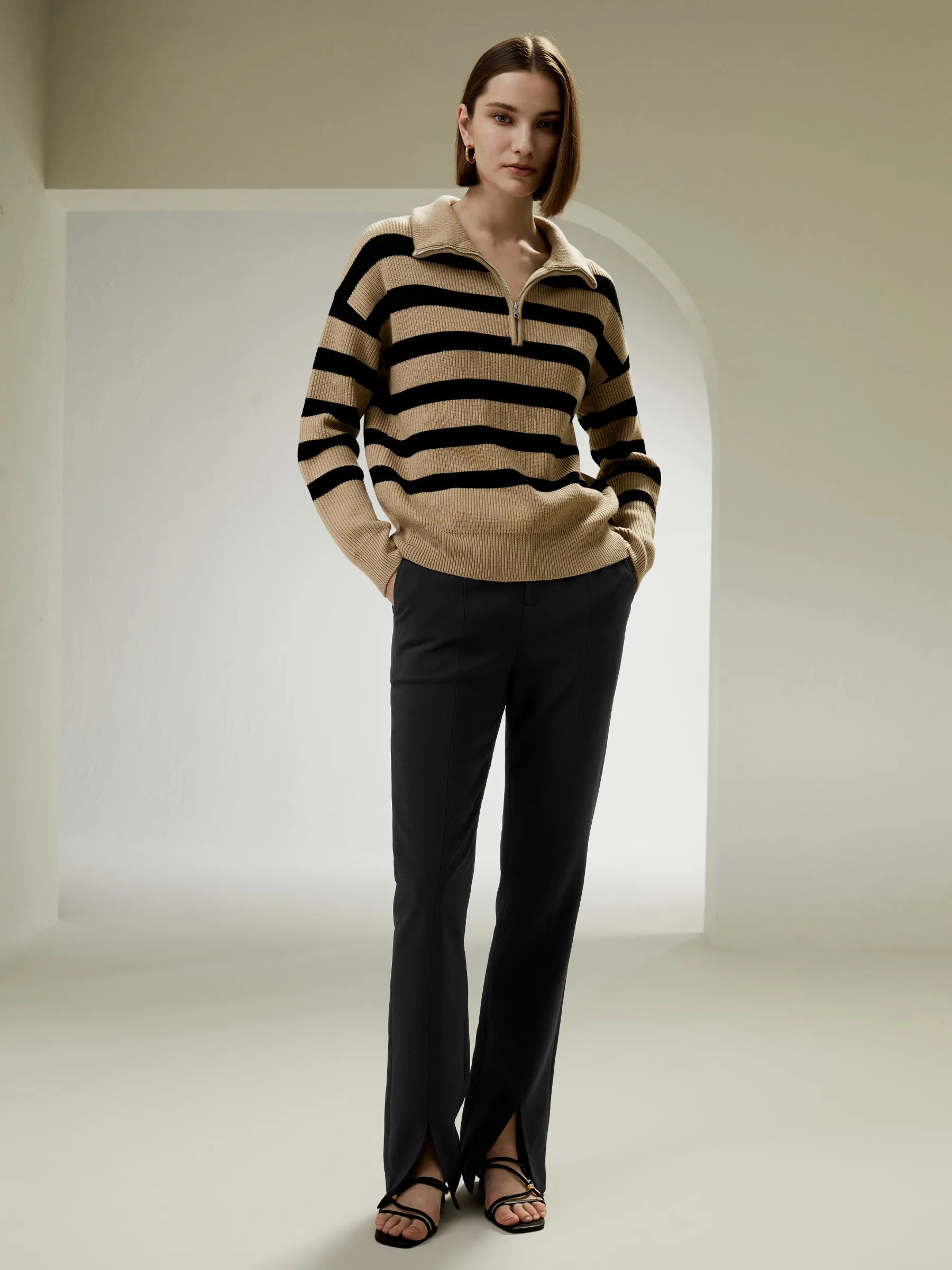 Collared Quarter-Zip Wool Sweater | LilySilk