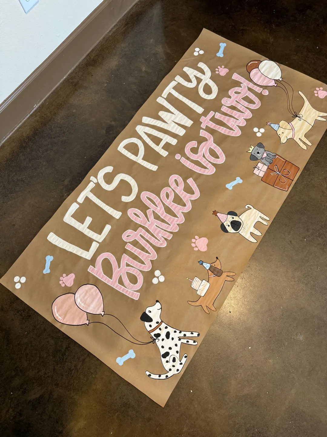 Custom Hand-Painted Birthday Party Banner, Dog party, Pawty, Birthday sign, Kraft paper banner, B... | Etsy (Global)