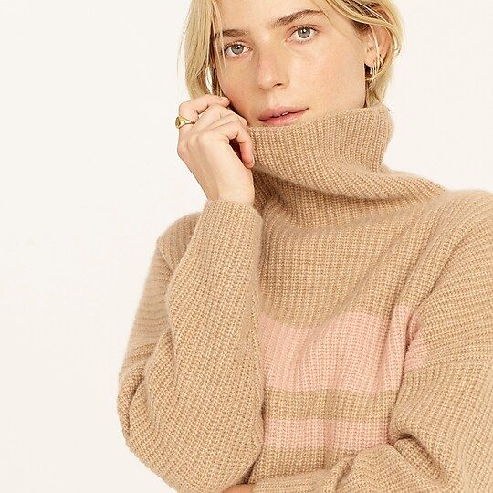 Cashmere relaxed turtleneck sweater in stripe | J.Crew US