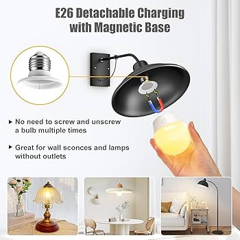 Brightown E26 Rechargeable Light Bulb with Remote and Timer, Battery Backup Bulb for Sconces and ... | Amazon (US)