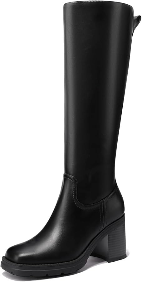 Women Knee High Boots Square Toe Stacked Heel Thick Sole Boots Chunky High Heels Gogo Boots Wide ... | Amazon (US)