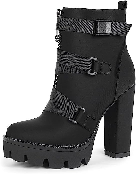WETKISS Platform Boots for Women, Heeled Combat Boots Chunky Heel Booties Round Toe Lace Up High ... | Amazon (US)