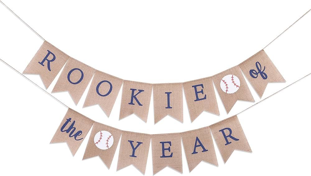 Rookie of the Year Burlap Banner - Rookie Year Birthday, Rookie of the Year,Baseball First 1st Bi... | Amazon (US)
