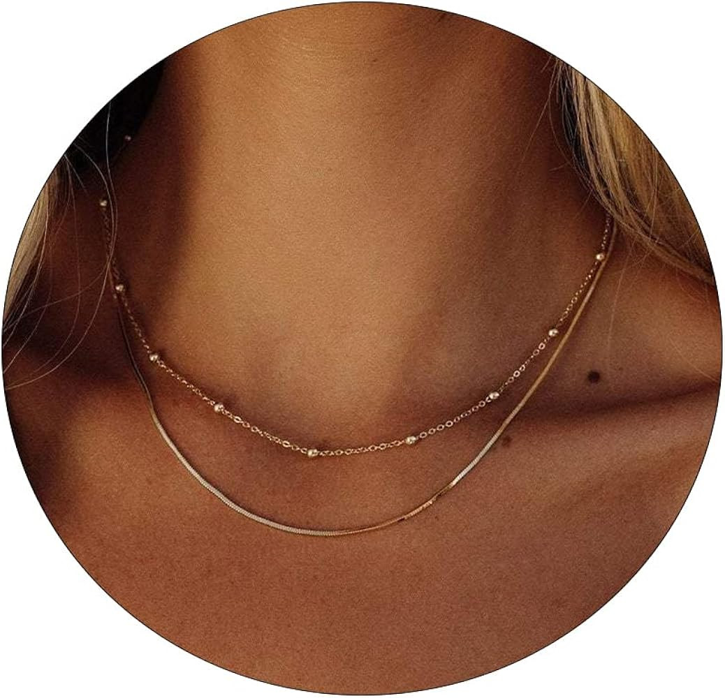 Dainty Gold Necklace for Women,14K Gold Plated Layered Necklaces for Women Herringbone Bead Neckl... | Amazon (US)