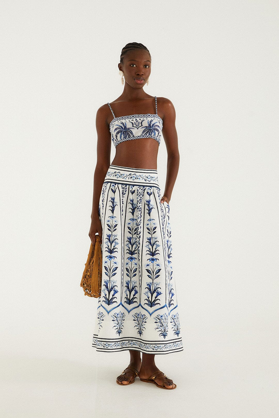 Off-White Flowers Arch Euroflax Premium Linen Maxi Skirt | FARM Rio | FarmRio (US)