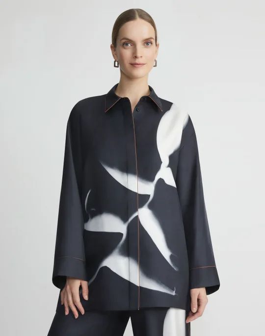 Martha Madigan x L148 Print Silk Twill Oversized Blouse | Lafayette 148 NY