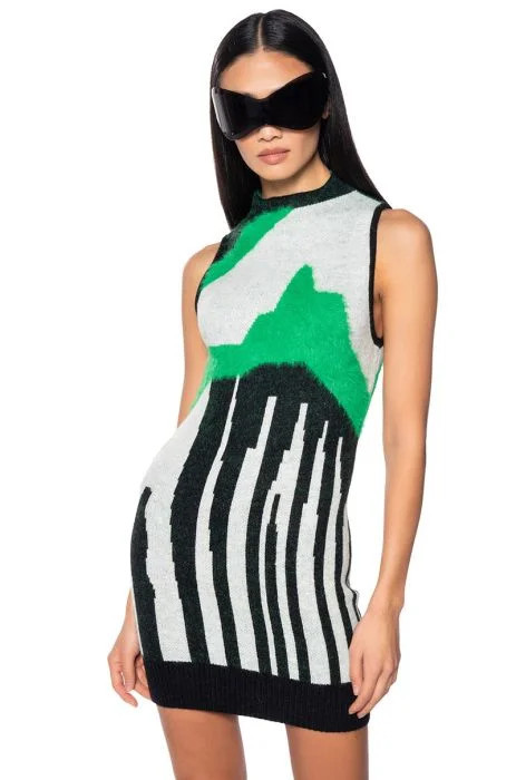 ABSTRACT ANGLES MINI SWEATER DRESS in black multi | AKIRA