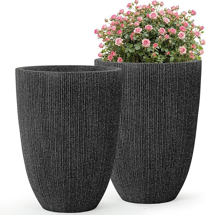 19" Concrete-Style Tall Round Planters for Indoor Outdoor Plants, Set of 2 Decorative Fluted Larg... | Amazon (US)