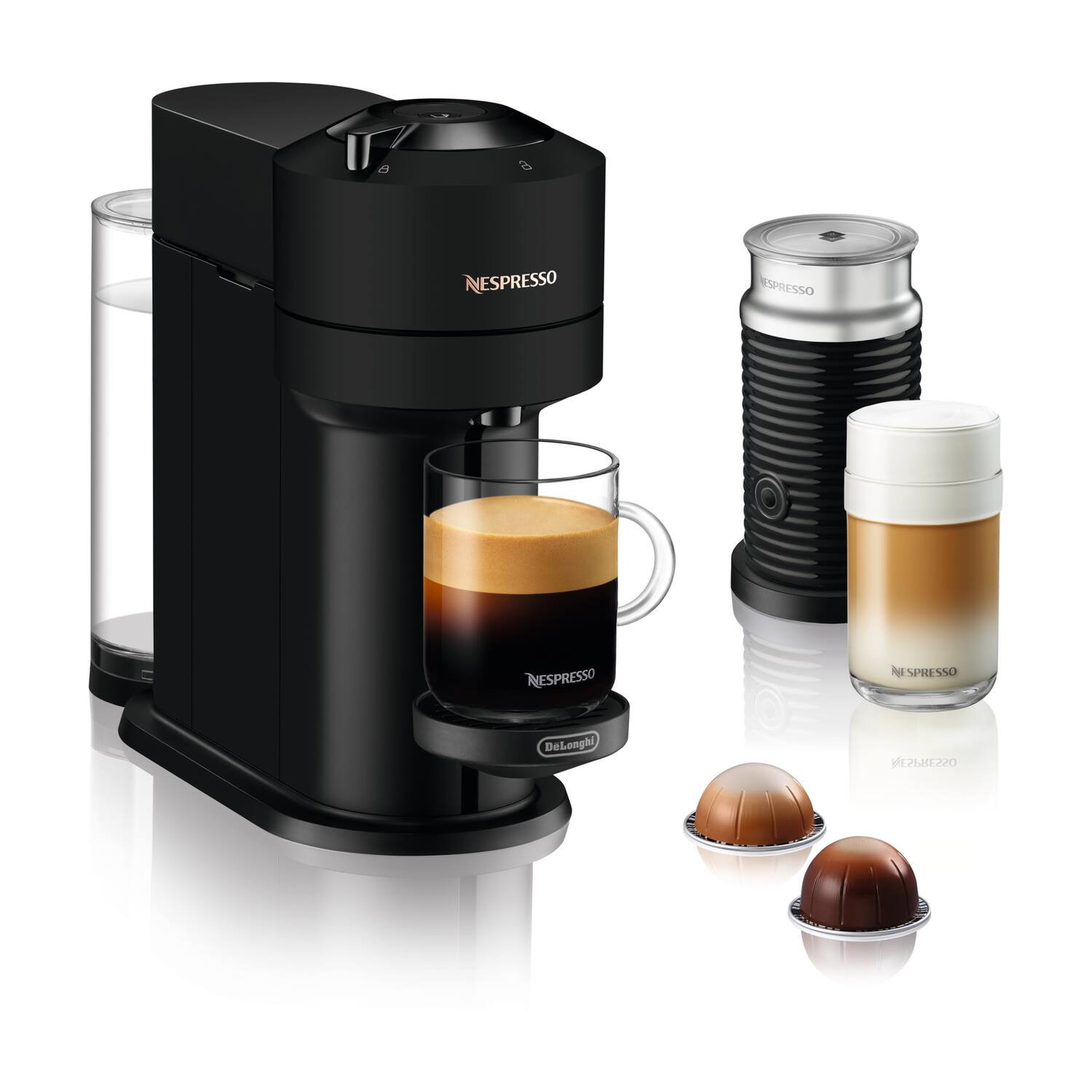 Nespresso - Vertuo Next Coffee and Espresso Maker by De'Longhi, Matte Black with Aeroccino Milk Frother - Black Matte | Best Buy U.S.