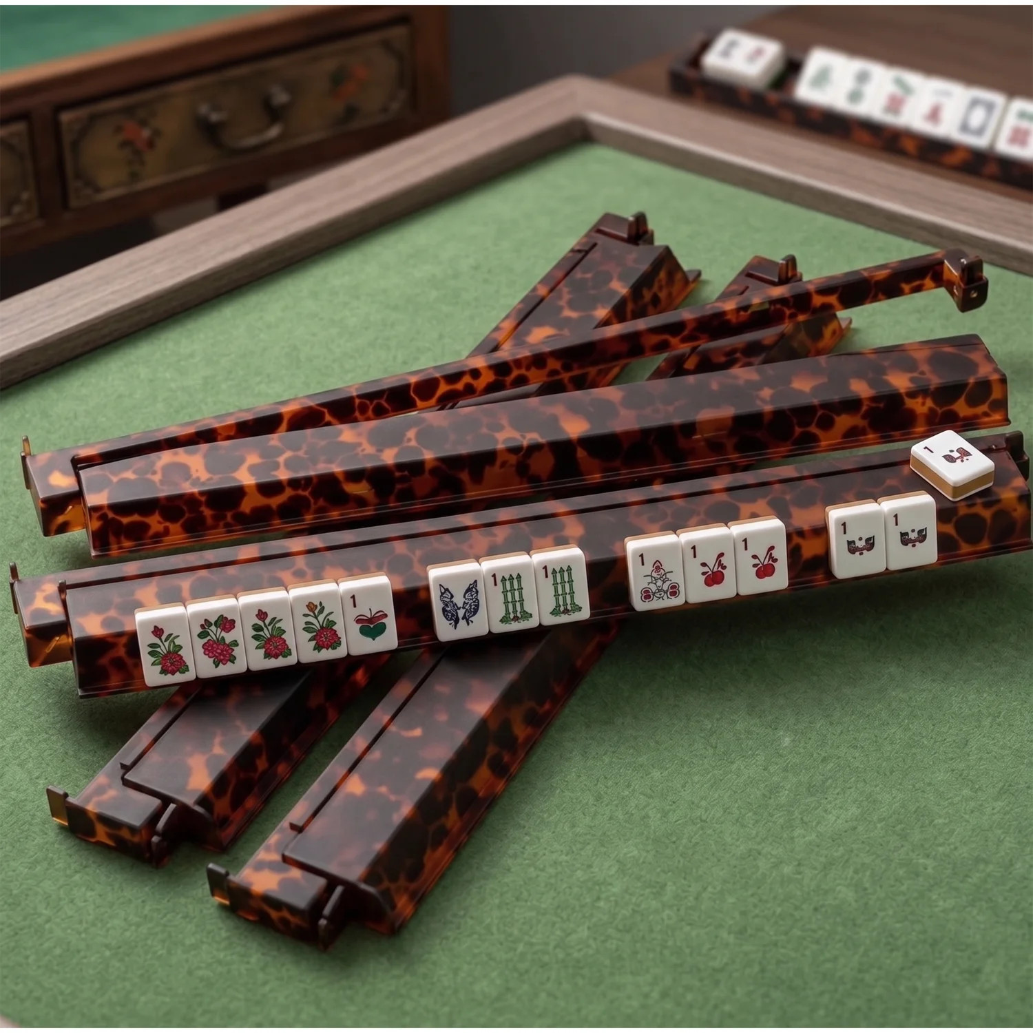 Tortoise Mahjong Racks & Pusher 4PCS Set, Tortoise Shell Acrylic Mahjong Rack Set with Fully Deta... | Walmart (US)