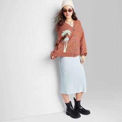 Women's Ascot + Hart Palm Graphic Cardigan - Brown | Target