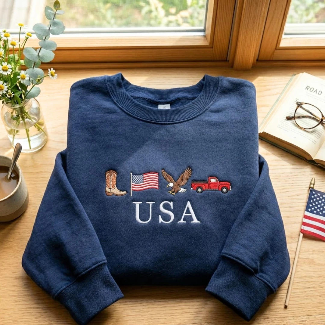 USA Embroidered Sweatshirt: Cowboy Boots, Flag, Eagle, Truck Crewneck - Etsy | Etsy (Global)