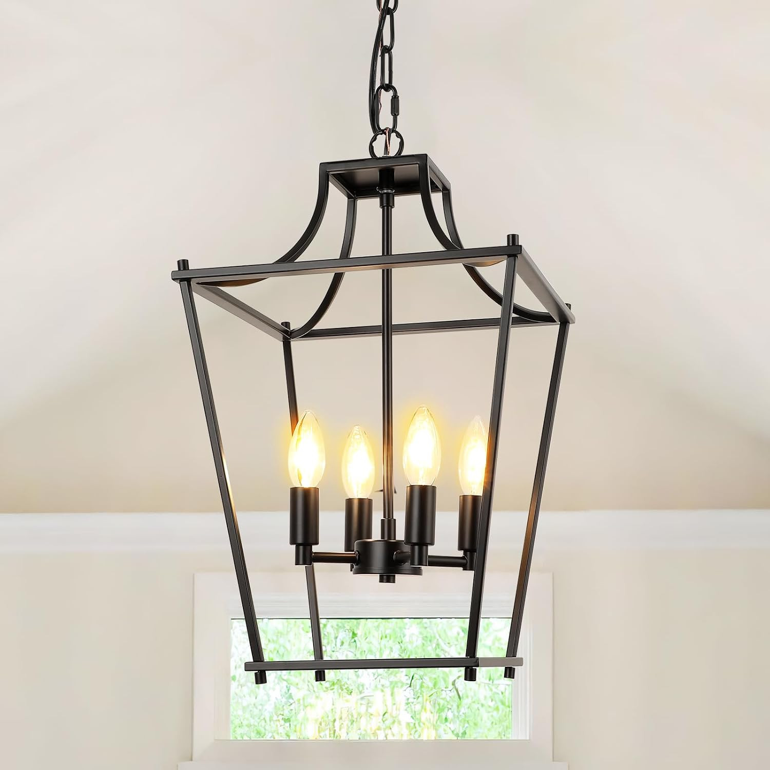 Black Lantern Pendant Light 4-Light Pendant Light Fixtures Hanging Farmhouse Chandelier with E12 ... | Amazon (US)