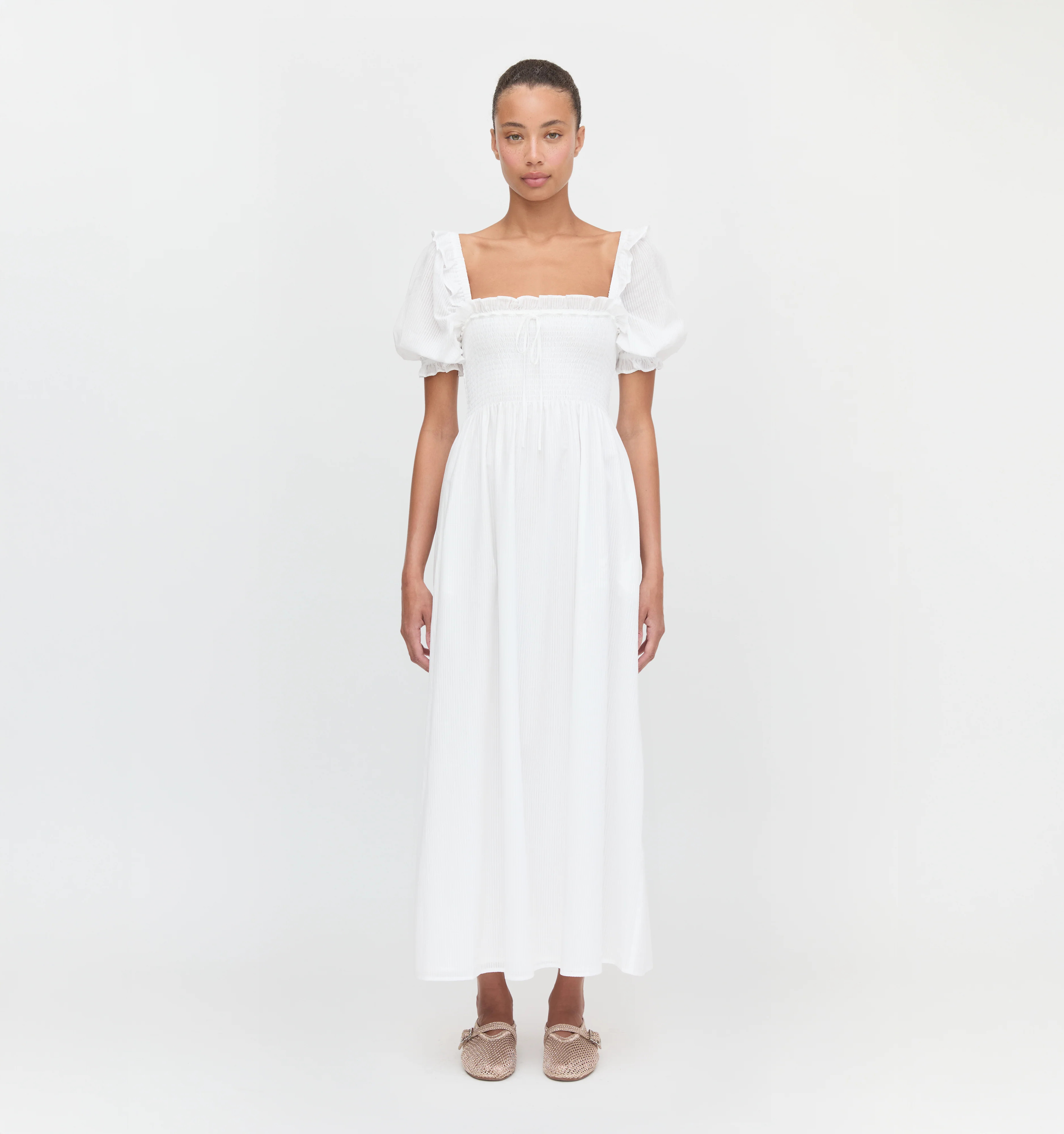 The Scarlett Nap Dress - White Shadow Stripe | Hill House Home US