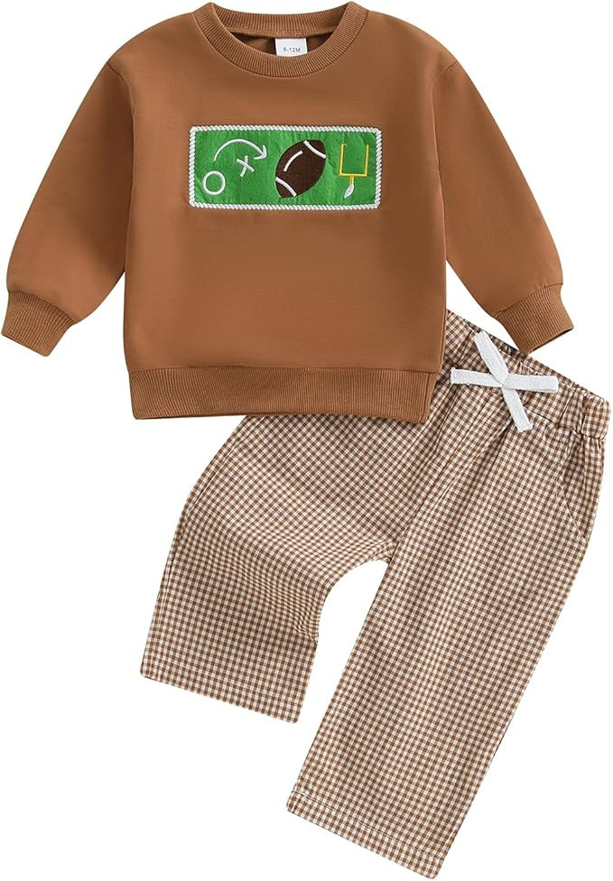 Adobabirl Baby Boy Football Outfit Rugby Truck Embroidery Sweatshirt with Plaid Pants Toddler Boy... | Amazon (US)