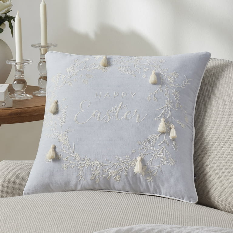 My Texas House Kimberly 18" x 18" Blue Happy Easter Reversible Cotton Decorative Pillow - Walmart... | Walmart (US)