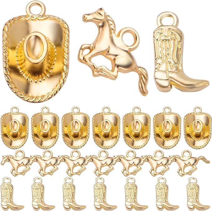 Hmjpng 60pcs Gold Plated Western Themed Cowboy Charms Tibetan Alloy Cowboy Boot Horse Hat Pendant... | Amazon (US)