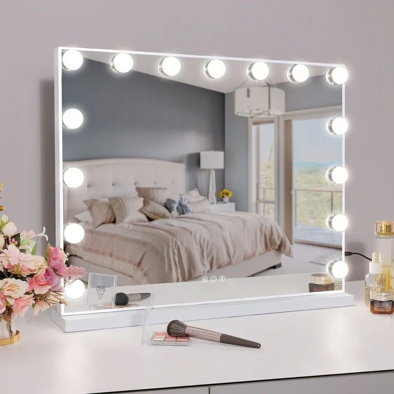COOLJEEN Large Hollywood Vanity Mirror with Lights Wall Mount Tabletop Metal White | Walmart (US)