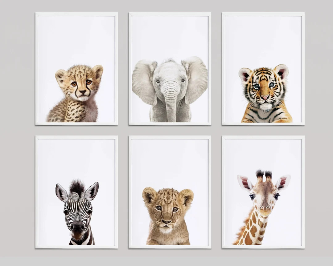 Nursery Safari Animals Color, Set of 6, Printable Download - Minimalist Wall Decor, Cute Animals ... | Etsy (US)