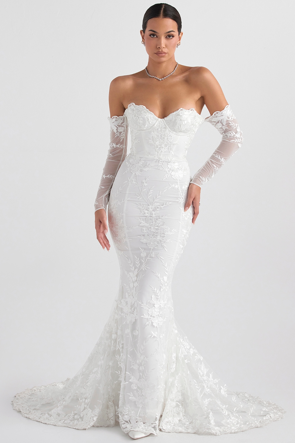 white lace long sleeve bridal gown | House of CB