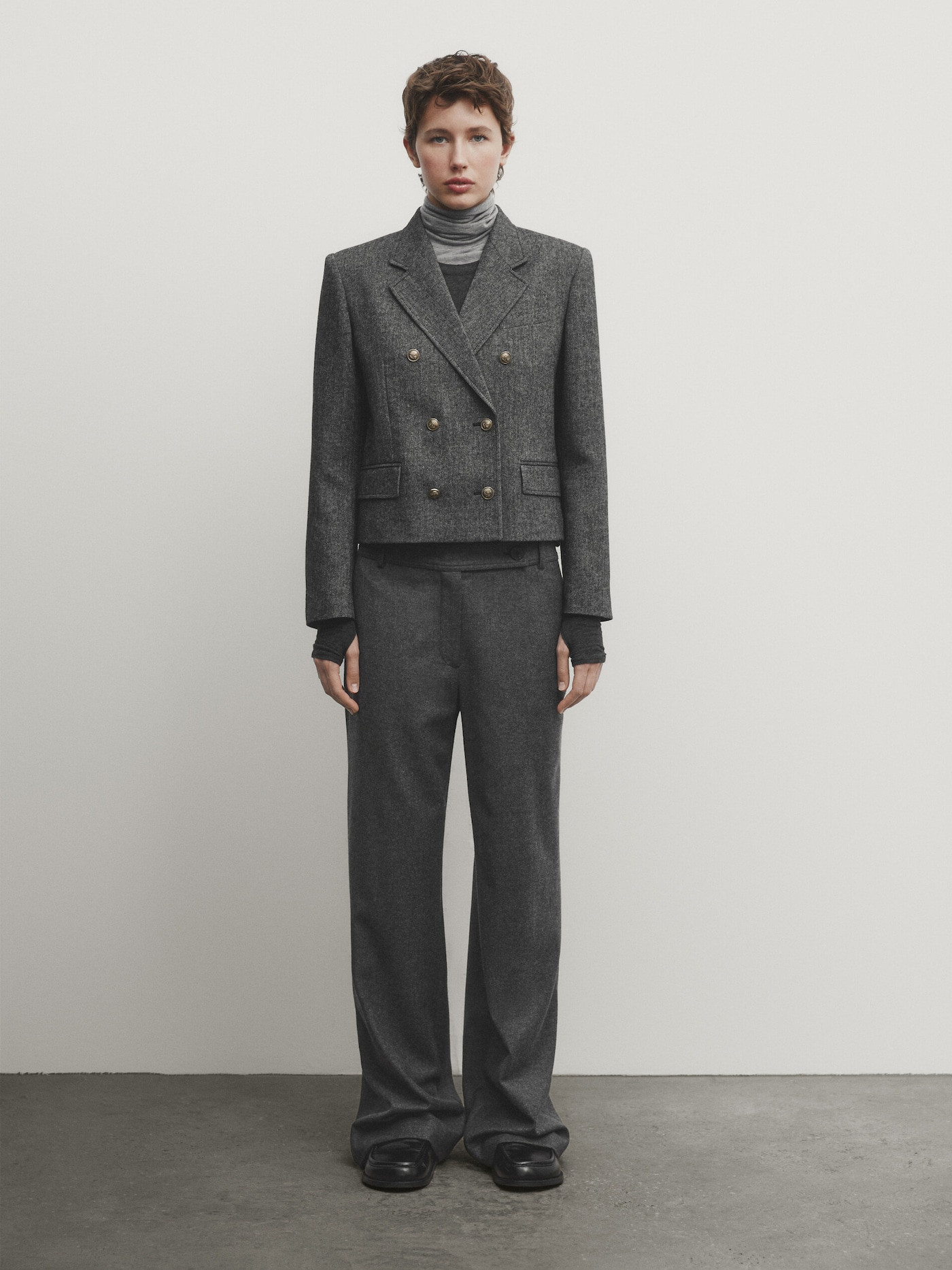 Double-breasted herringbone wool blend blazer | Massimo Dutti UK