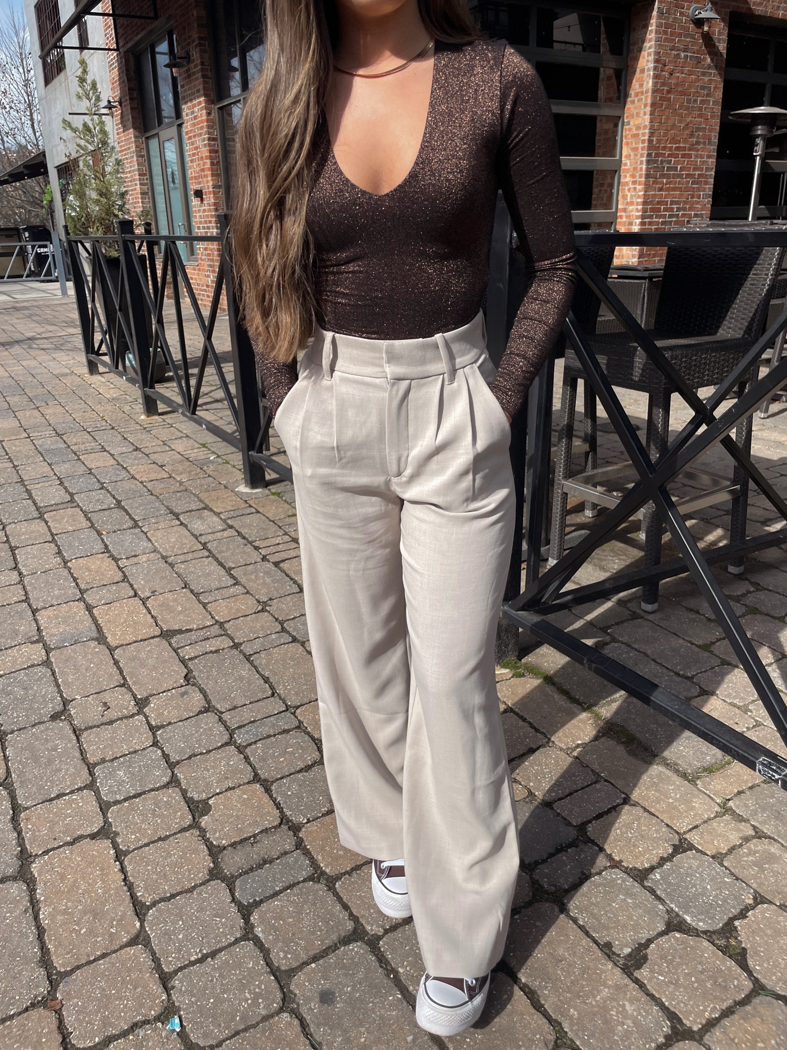 These Abercrombie tailored pants are my favs atm 🍦🐻🫶🏼 shoes are my custom BROWN converse.
•
trouser outfit inspo. Abercrombie trouser inspo. Custom brown platform converse. 