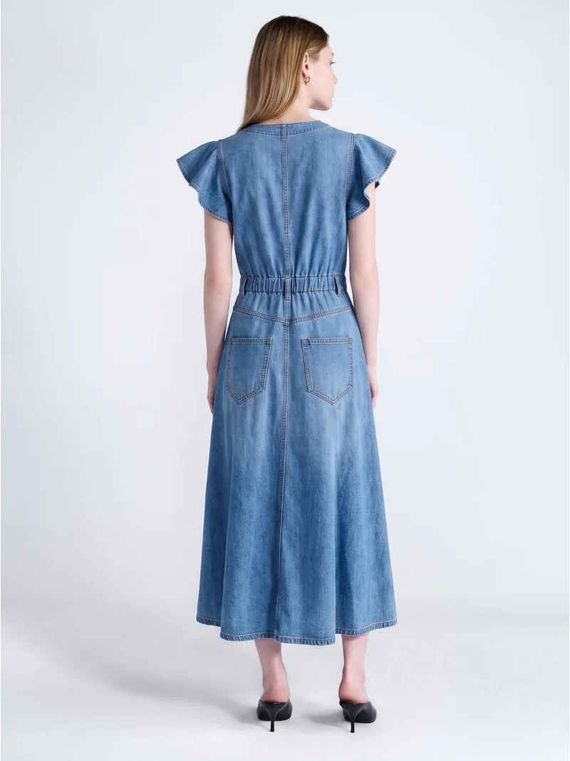 Scoop Women's Flutter Sleeve Midi Dress, Sizes XS-XXL | Walmart (US)