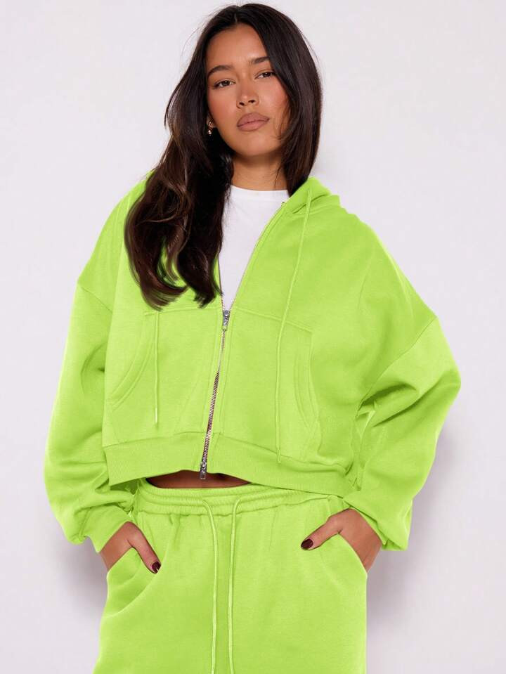 MUSERA Double Zip Through Hoodie Long Sleeve Tops | SHEIN