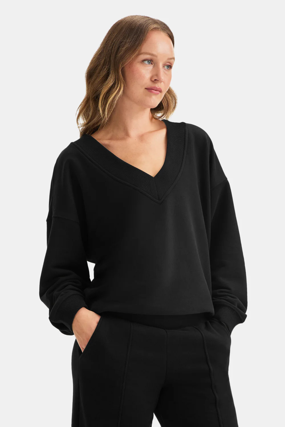 Oversized V Neck Sweatshirt - Black | TALA (UK)