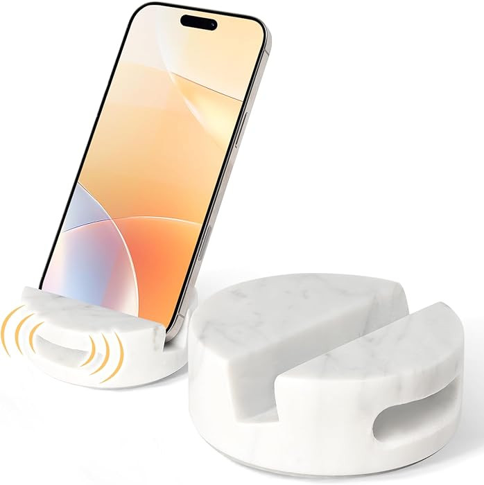 Elegant and Versatile White Marble Phone Stand with Sound Amplified Output iPhone Phone Holder Fu... | Amazon (US)
