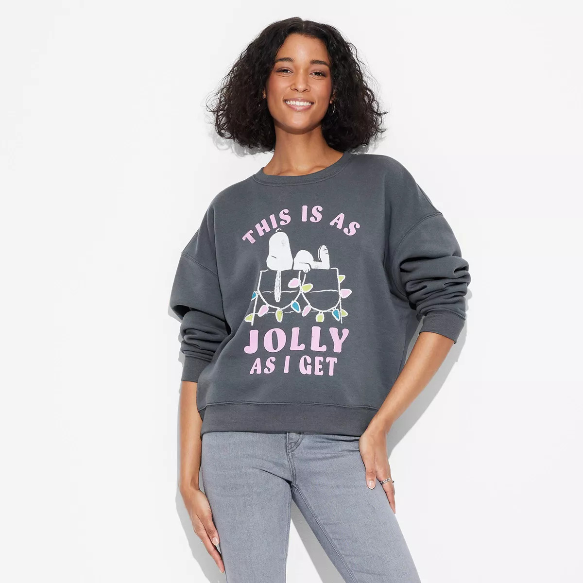 Women's Jolly Snoopy Graphic Sweatshirt - Gray | Target