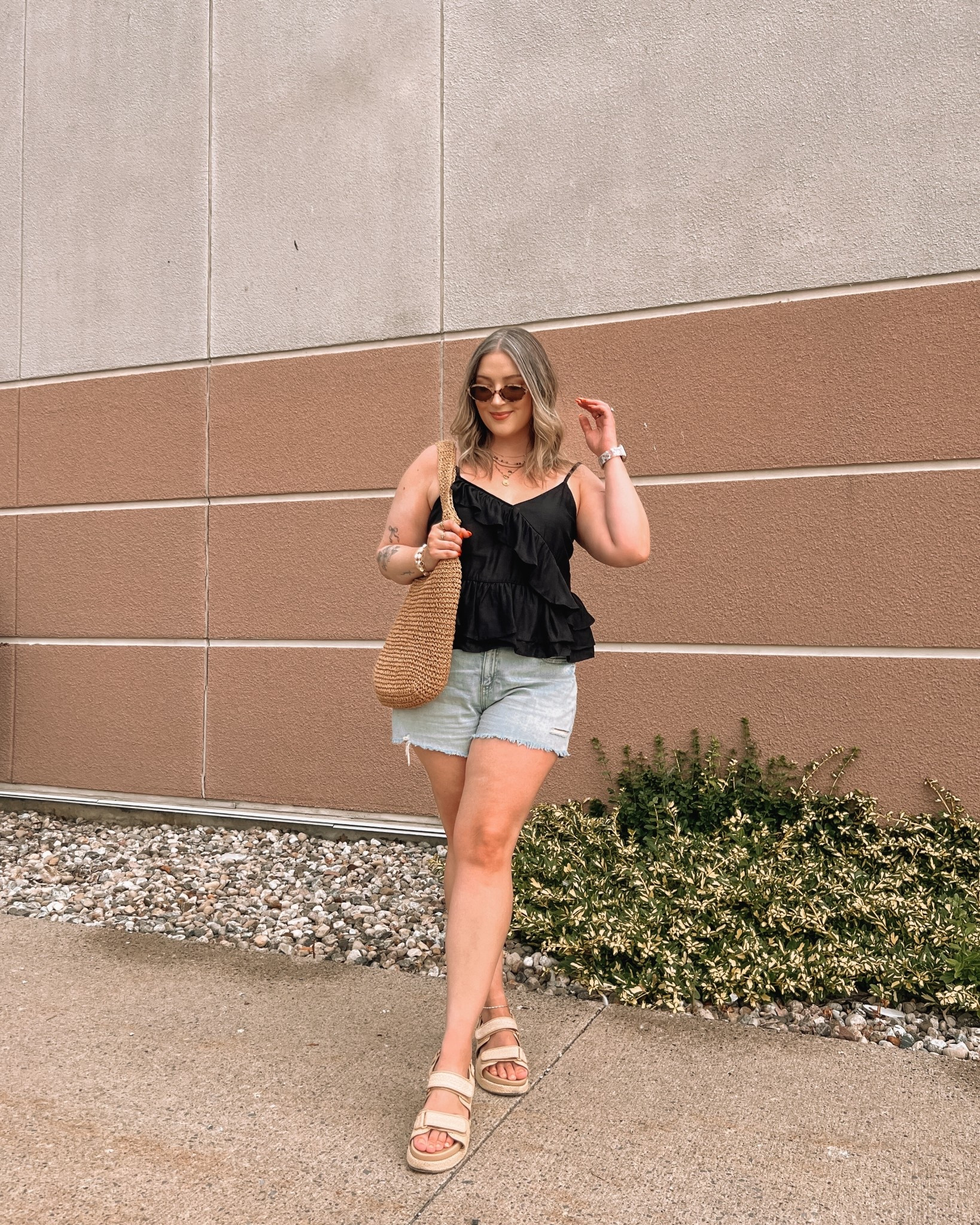 Wearing my usual size L in both the top and comfy denim shorts! Sandals run a little big, I’m usually a 9.5-10 and wear a 9

#LTKsummer #LTKmidsize #LTKsale