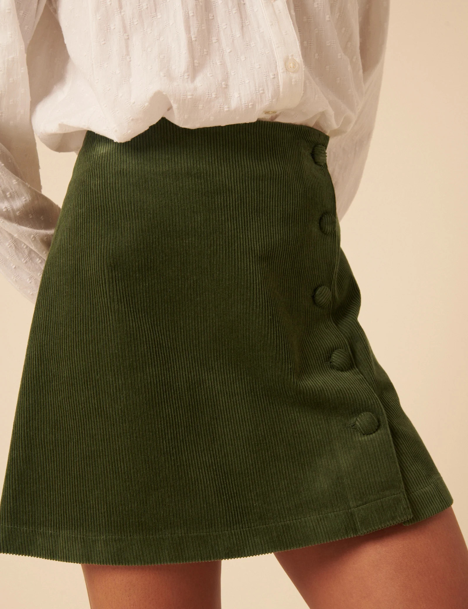 Green Cord Asymmetric Mini Skirt | Nobody's Child