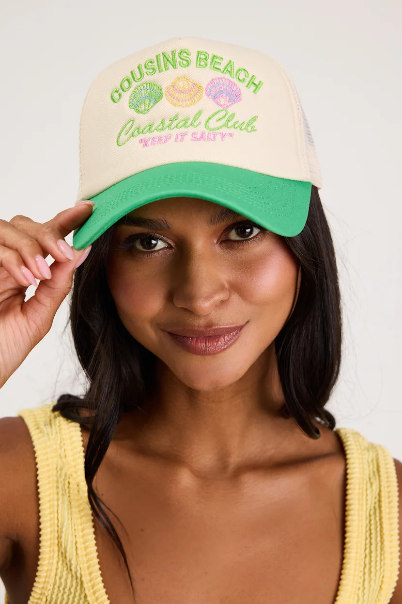Coastal Club Cream and Green Mesh Trucker Hat | Lulus