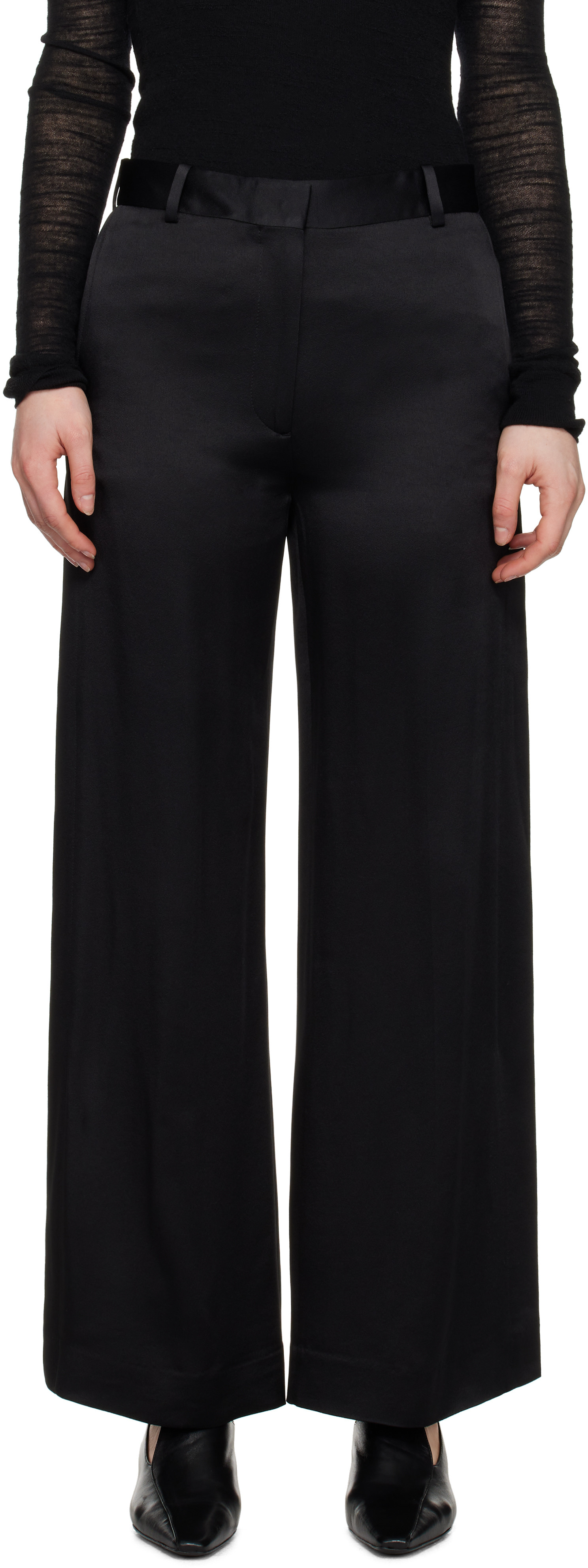 TOTEME Black Cuff-Slit Trousers | SSENSE