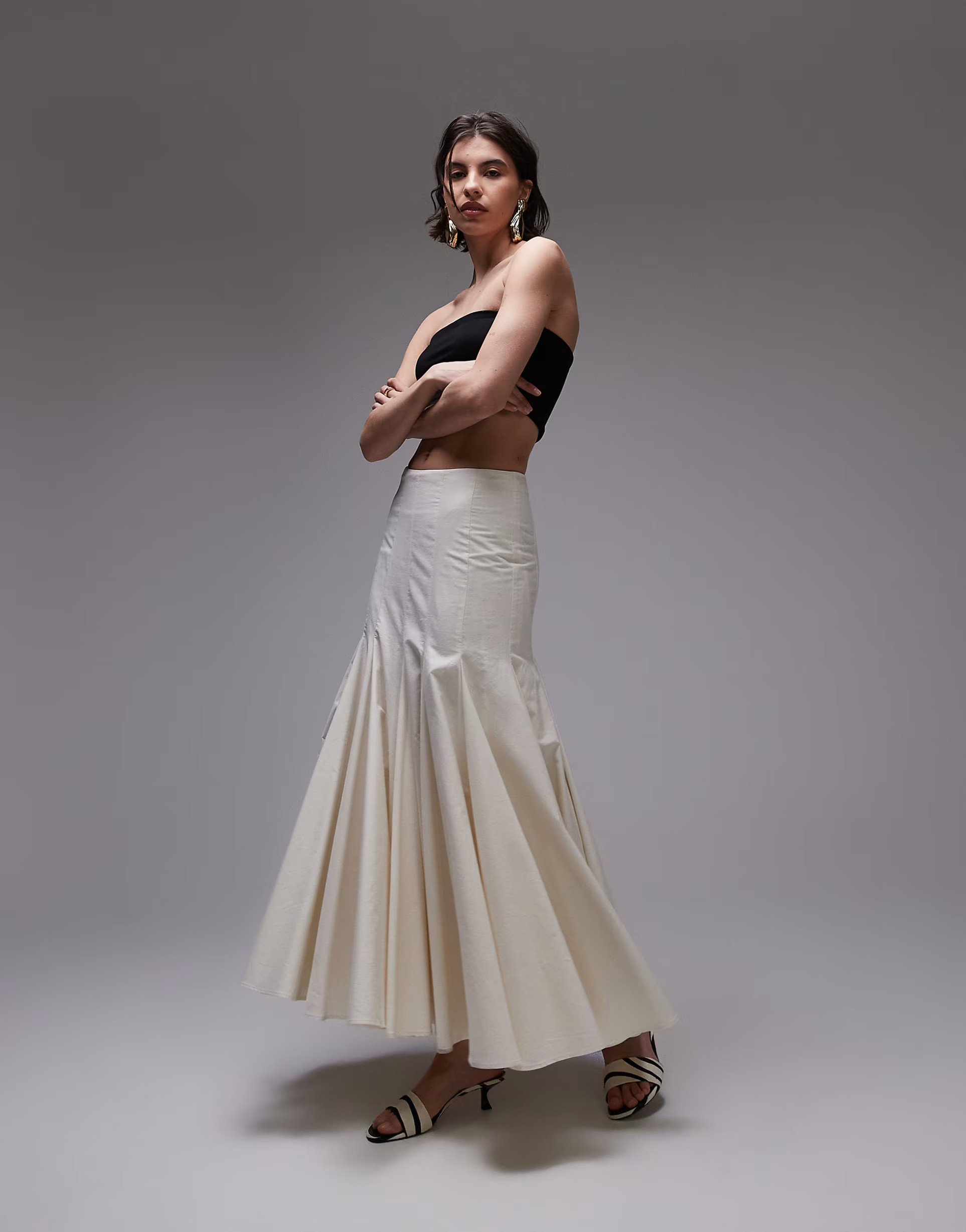 ASOS DESIGN dropped waist paneled maxi skirt in ecru | ASOS (Global)