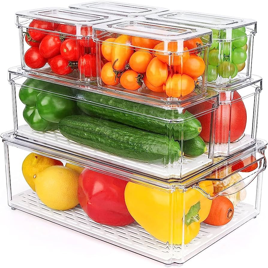 7 Pack Fridge Storage Containers with Lids,Clear Fridge Food Storage Boxes with Drain Tray,Stacka... | Amazon (UK)
