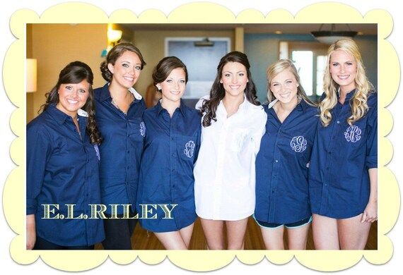 Set of 6 Monogram Bridesmaid Shirt, Personalized Bridesmaid Gift, Button Down Boyfriend Getting Read | Etsy (US)