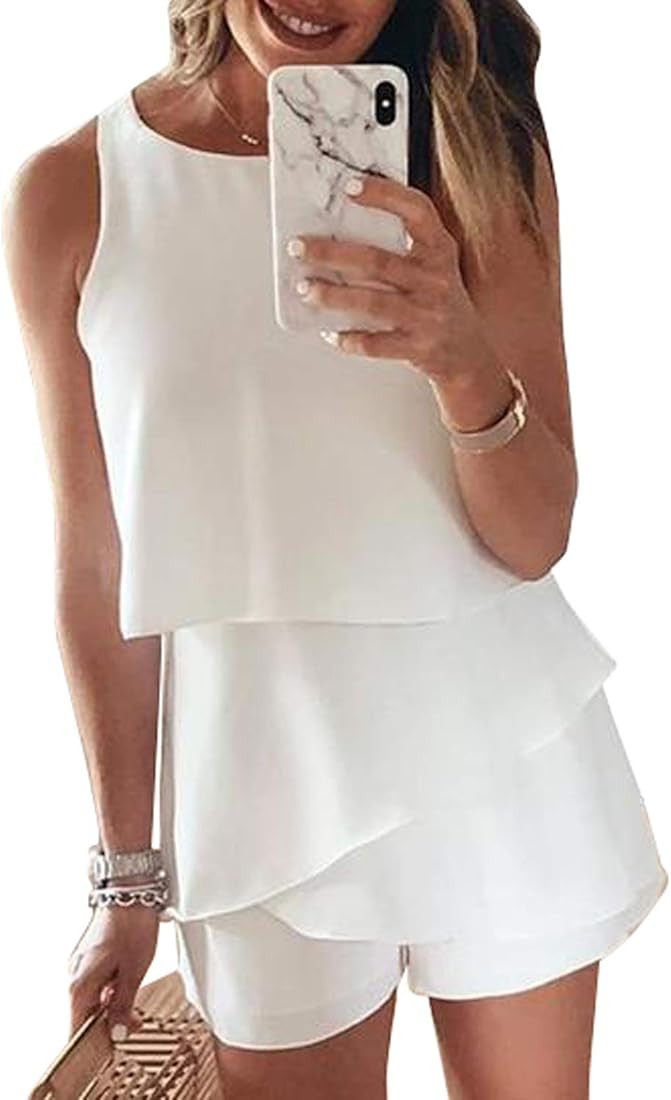 Acelitt Womens Casual Summer Crewneck Ruffle Sleeveless Rompers, XS-XXL | Amazon (US)