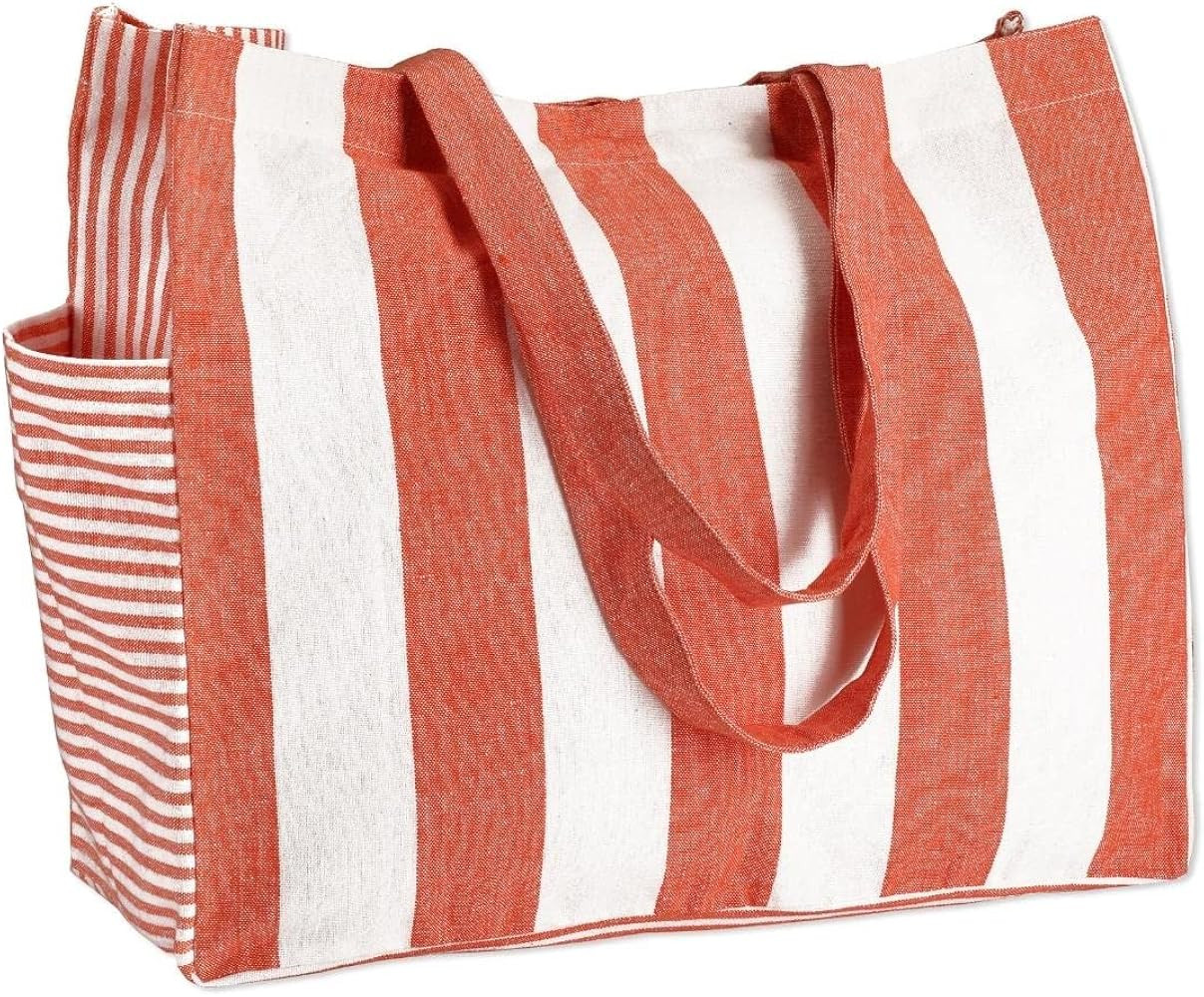 Folkulture Beach Bag For Women | 17 x 14 Inch - 100% Cotton Beach Tote Bag With Zipper Pocket Ins... | Amazon (US)