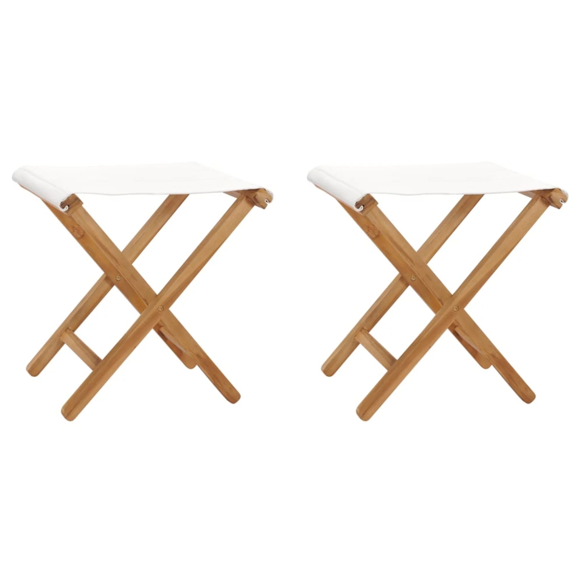 vidaXL Folding Chairs 2 pcs Solid Teak Wood and Fabric Cream White - Walmart.com | Walmart (US)