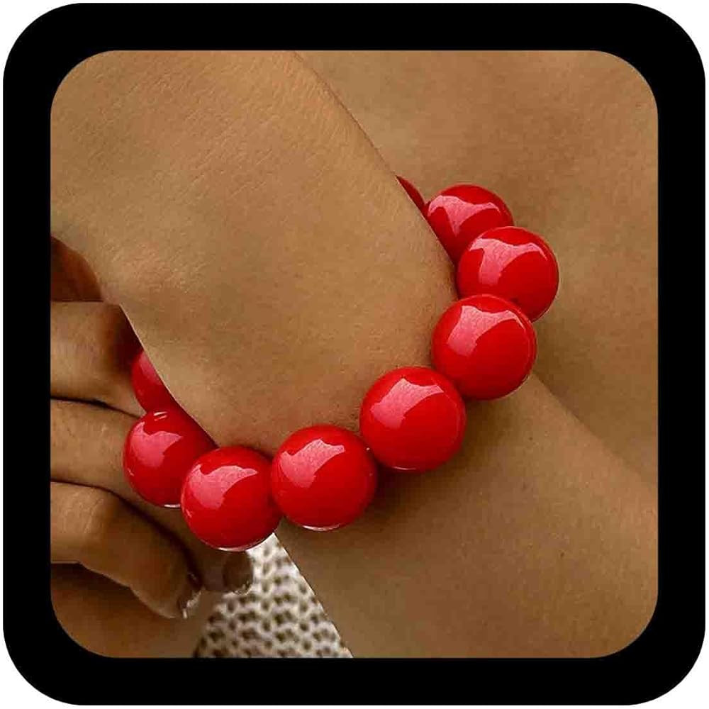 Vintage Chunky Beaded Bracelet Acrylic Big Round Bead Bracelet Resin Large Beads Stretch Elastic ... | Amazon (US)