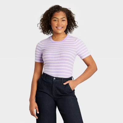 Women's Short Sleeve Ribbed T-Shirt - A New Day™ | Target